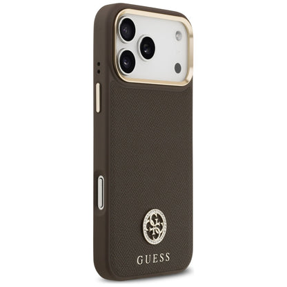 Étui MagSafe pour Apple iPhone 17 Pro Max, Guess, Logo Strass Grainé, Marron
