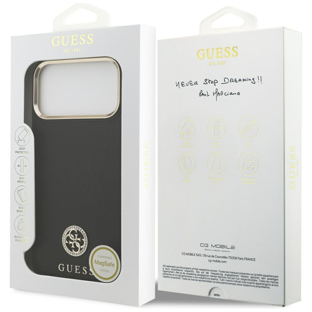 MagSafe hoesje voor Apple iPhone 17 Pro Max, Guess, Grained Strass Logo, Zwart