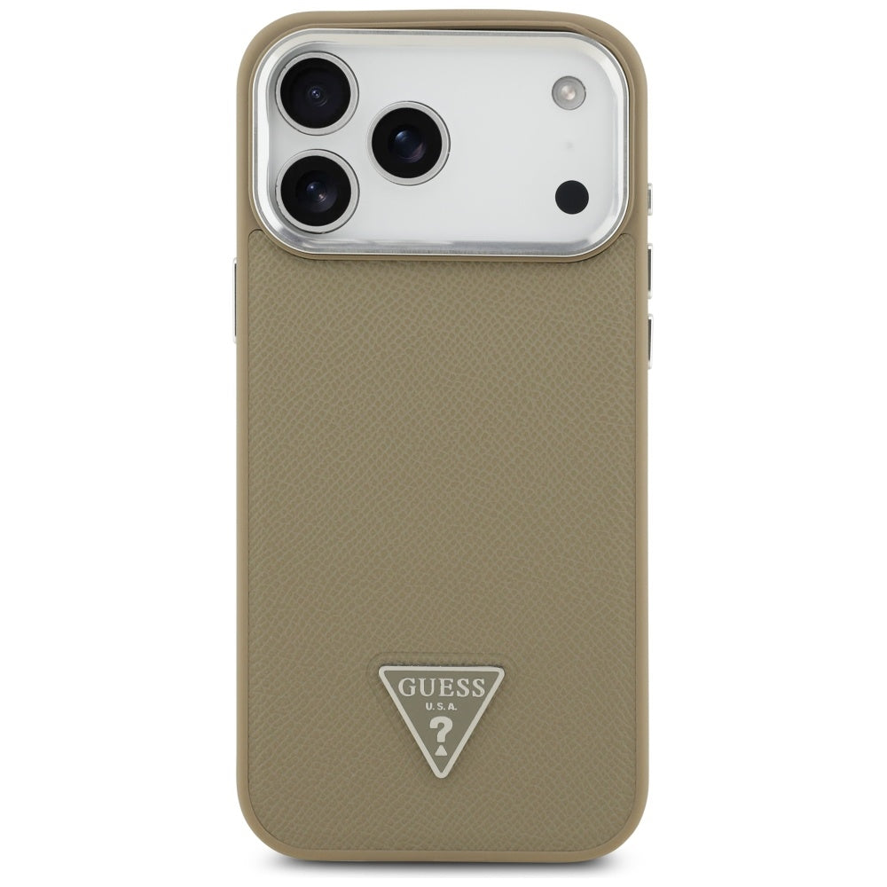 MagSafe hoesje voor Apple iPhone 17 Pro Max, Guess, Grained Triangle Logo, Bruin