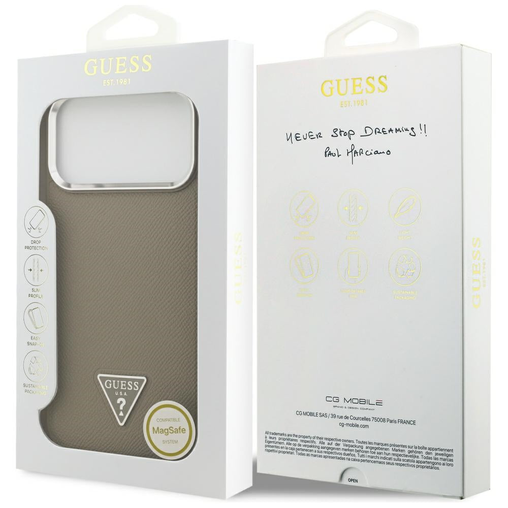 MagSafe hoesje voor Apple iPhone 17 Pro Max, Guess, Grained Triangle Logo, Bruin