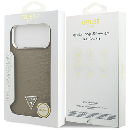 MagSafe hoesje voor Apple iPhone 17 Pro Max, Guess, Grained Triangle Logo, Bruin
