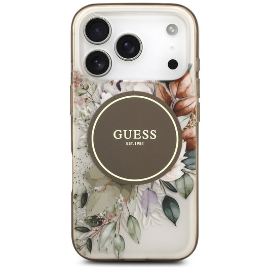 MagSafe hoesje voor Apple iPhone 17 Pro Max, Guess, IML Flower & Tonal Circle, Bruin