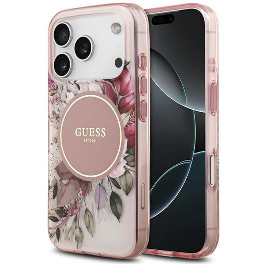 MagSafe hoesje voor Apple iPhone 17 Pro Max, Guess, IML Flower & Tonal Circle, Roze