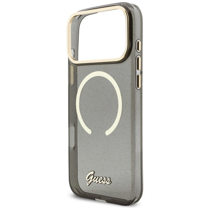 Étui MagSafe pour Apple iPhone 17 Pro Max, Guess, IML Glitter Script Strap, Noir