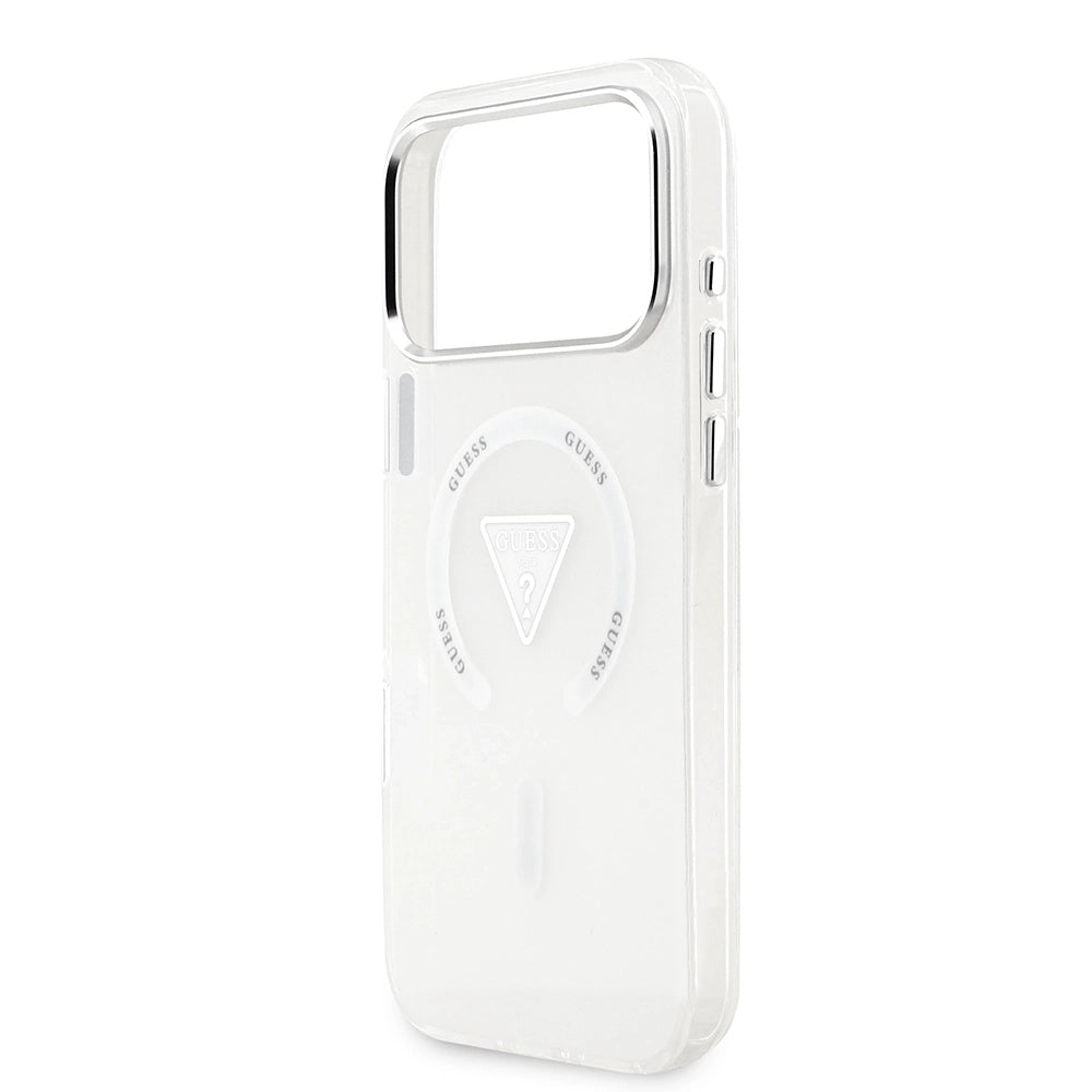 Coque MagSafe pour Apple iPhone 17 Pro Max, Guess, Logo Triangle Dégradé IML, Transparente