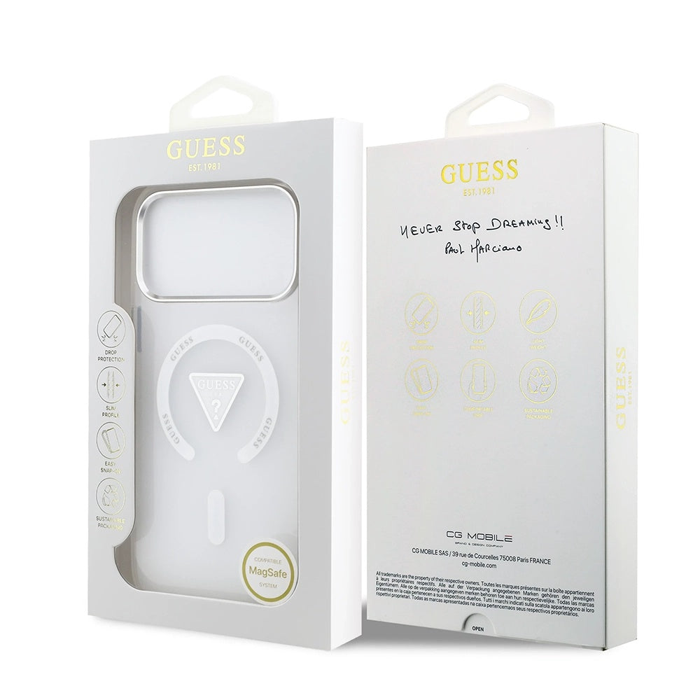 Coque MagSafe pour Apple iPhone 17 Pro Max, Guess, Logo Triangle Dégradé IML, Transparente