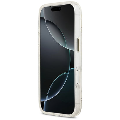 MagSafe hoesje voor Apple iPhone 17 Pro Max, Guess, IML Metal Glitter Flowers Triangle, Wit