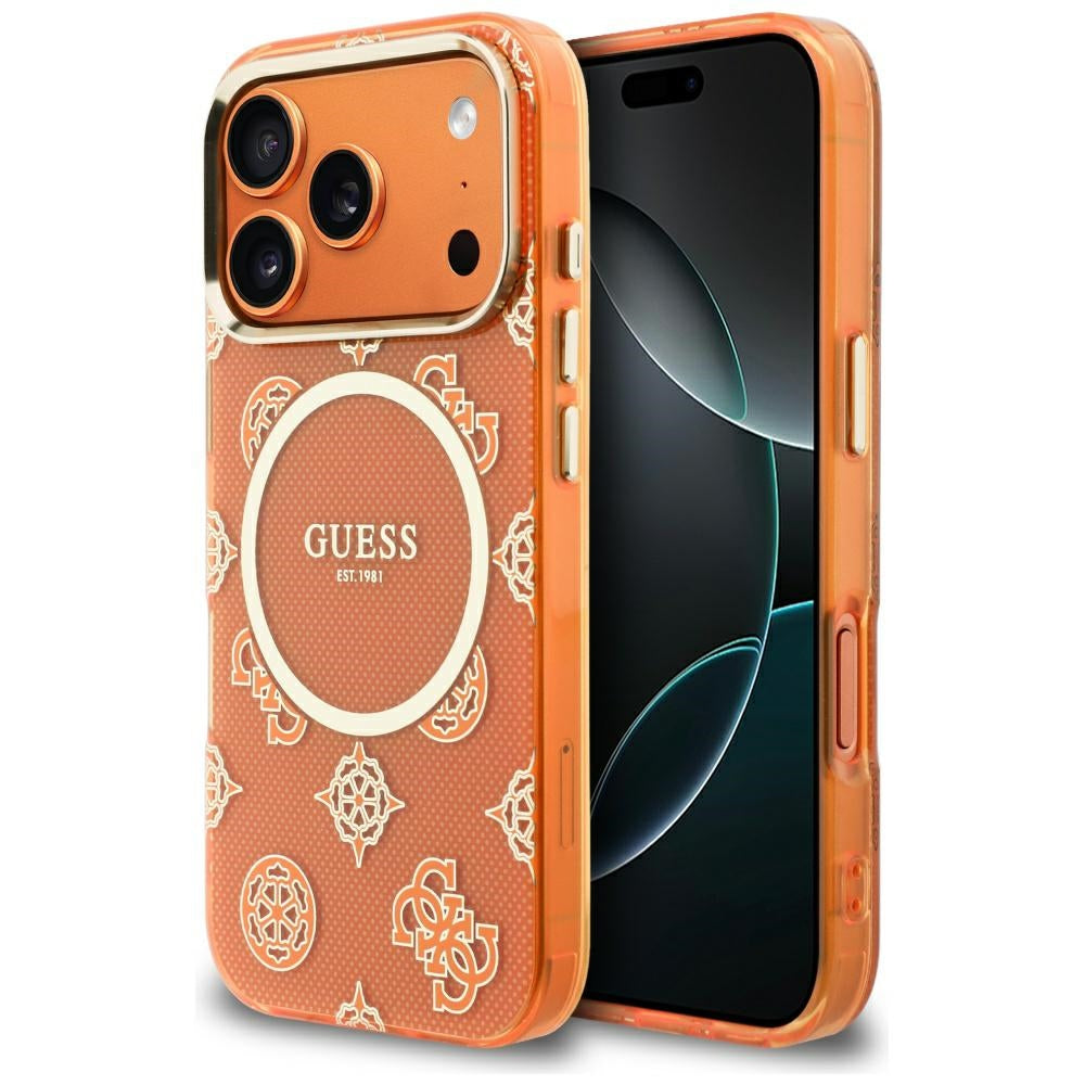MagSafe Hülle für Apple iPhone 17 Pro Max, Guess, IML Peony Dot, Orange