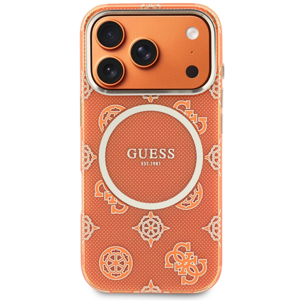 MagSafe Hülle für Apple iPhone 17 Pro Max, Guess, IML Peony Dot, Orange