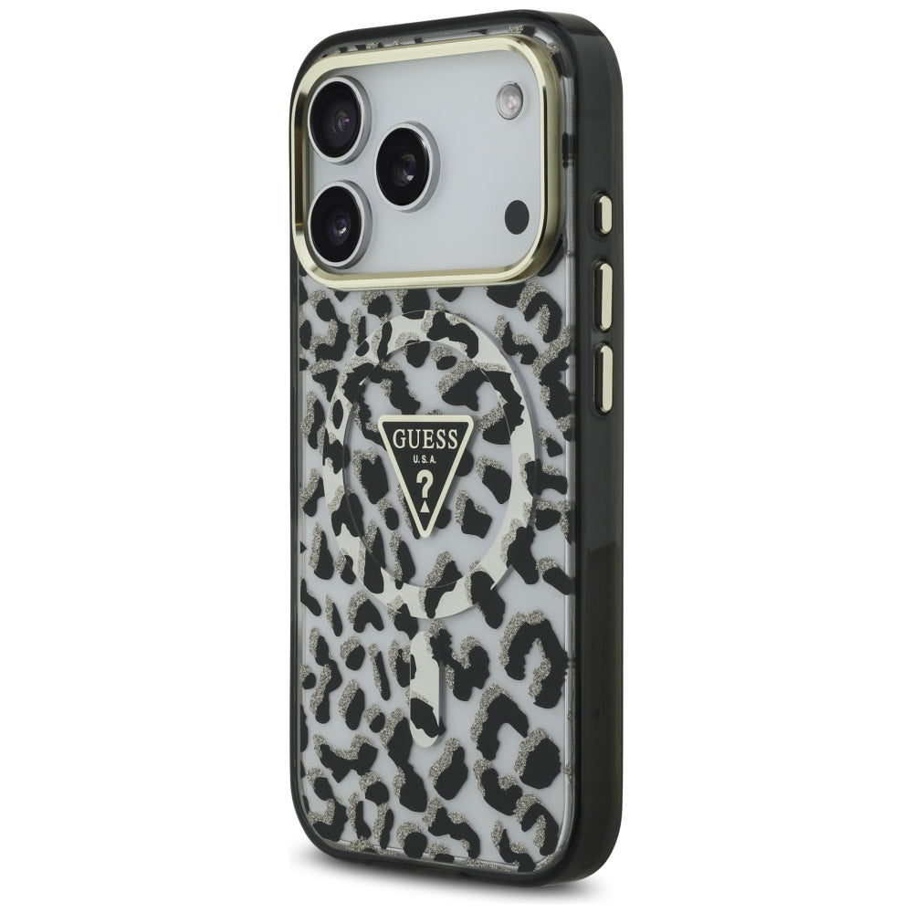 MagSafe hoesje voor Apple iPhone 17 Pro Max, Guess, Leopard Glitter, Zwart