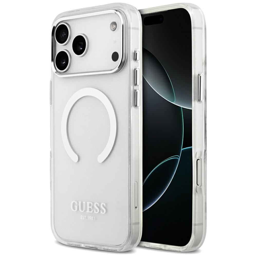 Coque MagSafe pour Apple iPhone 17 Pro Max, Guess, Contour Métallique, Argentée