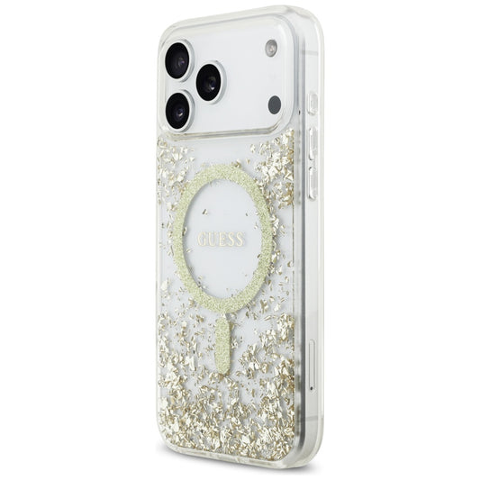 MagSafe hoes voor Apple iPhone 17 Pro Max, Guess, Resin Bottom Glitter, Goud