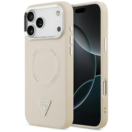 MagSafe hoesje voor Apple iPhone 17 Pro Max, Guess, Triangle Logo, Beige Zilver