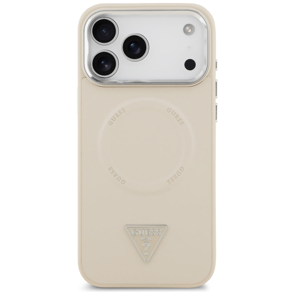 Étui MagSafe pour Apple iPhone 17 Pro Max, Guess, Logo Triangle, Beige Argenté