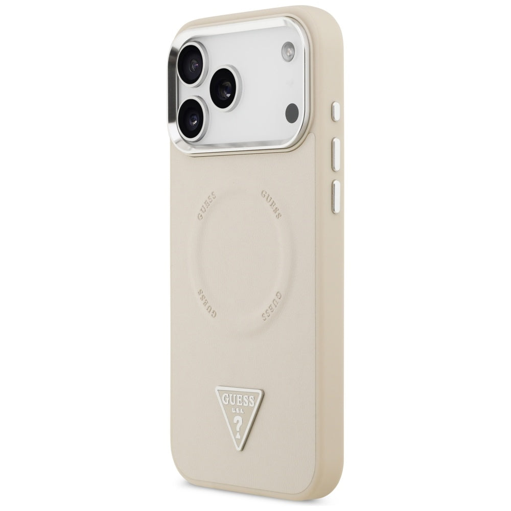 Étui MagSafe pour Apple iPhone 17 Pro Max, Guess, Logo Triangle, Beige Argenté