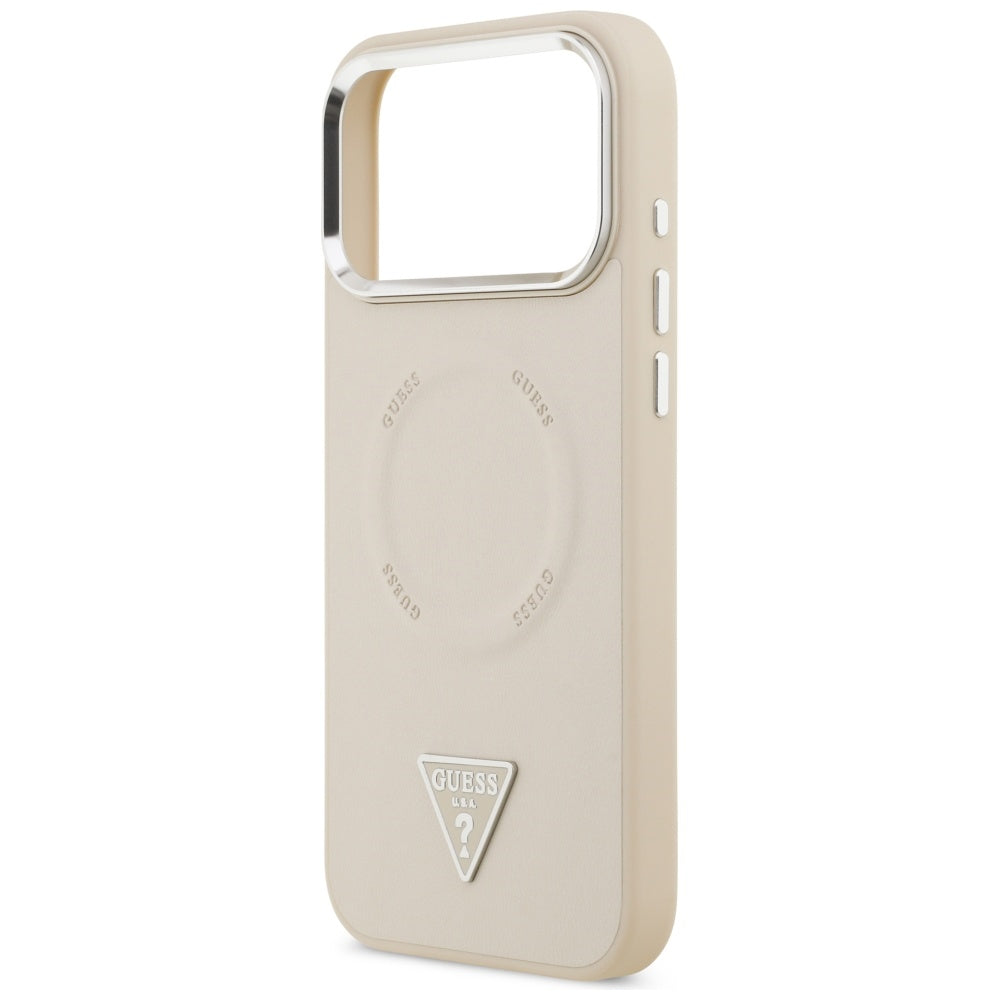 Étui MagSafe pour Apple iPhone 17 Pro Max, Guess, Logo Triangle, Beige Argenté