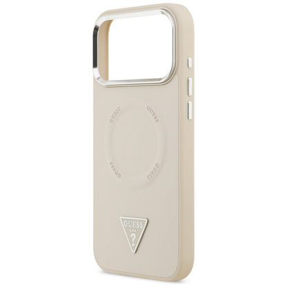 Étui MagSafe pour Apple iPhone 17 Pro Max, Guess, Logo Triangle, Beige Argenté