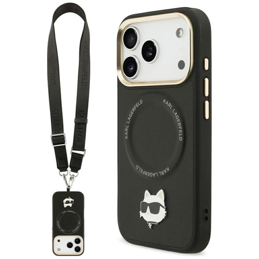 MagSafe hoes voor Apple iPhone 17 Pro Max, Karl Lagerfeld, Big Strap Choupette Metal Logo, Zwart