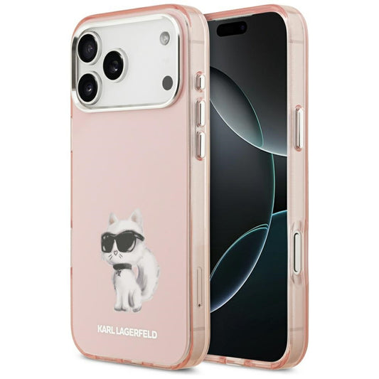 MagSafe Hülle für Apple iPhone 17 Pro Max, Karl Lagerfeld, IML Aquarelle Logo Choupette, Rosa