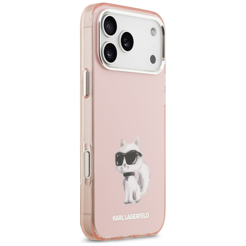 MagSafe Hülle für Apple iPhone 17 Pro Max, Karl Lagerfeld, IML Aquarelle Logo Choupette, Rosa