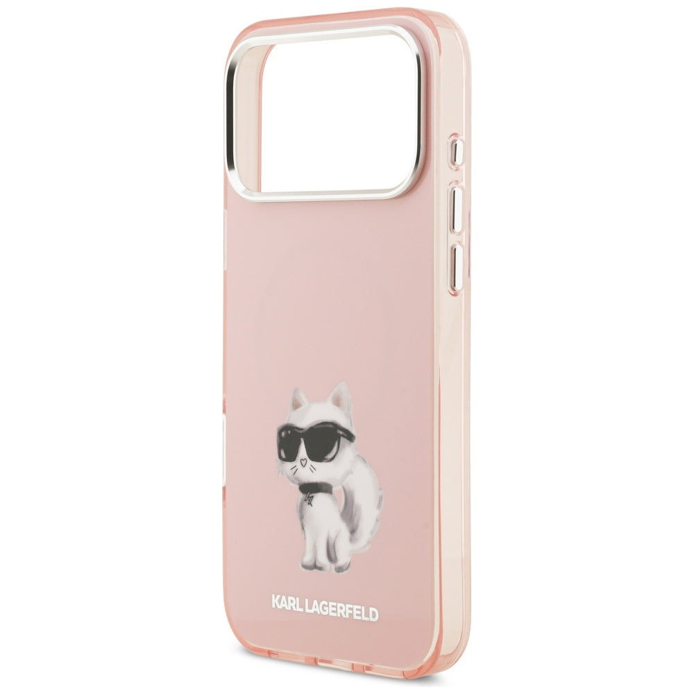 MagSafe Hülle für Apple iPhone 17 Pro Max, Karl Lagerfeld, IML Aquarelle Logo Choupette, Rosa
