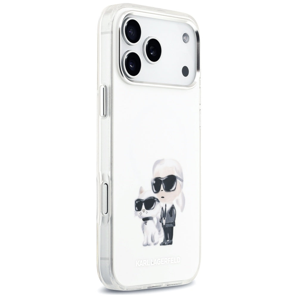 Étui MagSafe pour Apple iPhone 17 Pro Max, Karl Lagerfeld, IML Aquarelle Logo Karl & Choupette, Blanc