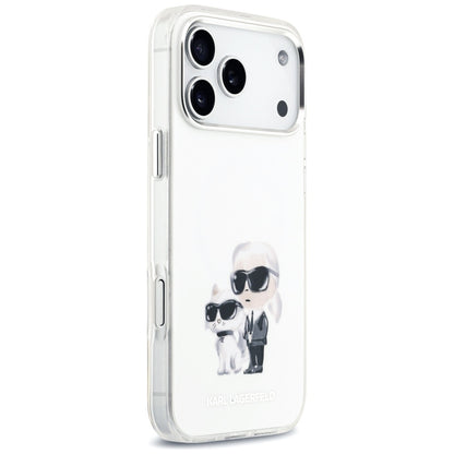 Étui MagSafe pour Apple iPhone 17 Pro Max, Karl Lagerfeld, IML Aquarelle Logo Karl & Choupette, Blanc
