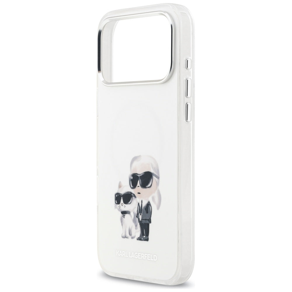 Étui MagSafe pour Apple iPhone 17 Pro Max, Karl Lagerfeld, IML Aquarelle Logo Karl & Choupette, Blanc