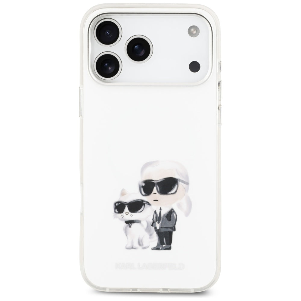 Étui MagSafe pour Apple iPhone 17 Pro Max, Karl Lagerfeld, IML Aquarelle Logo Karl & Choupette, Blanc
