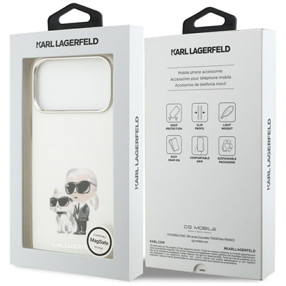 Étui MagSafe pour Apple iPhone 17 Pro Max, Karl Lagerfeld, IML Aquarelle Logo Karl & Choupette, Blanc