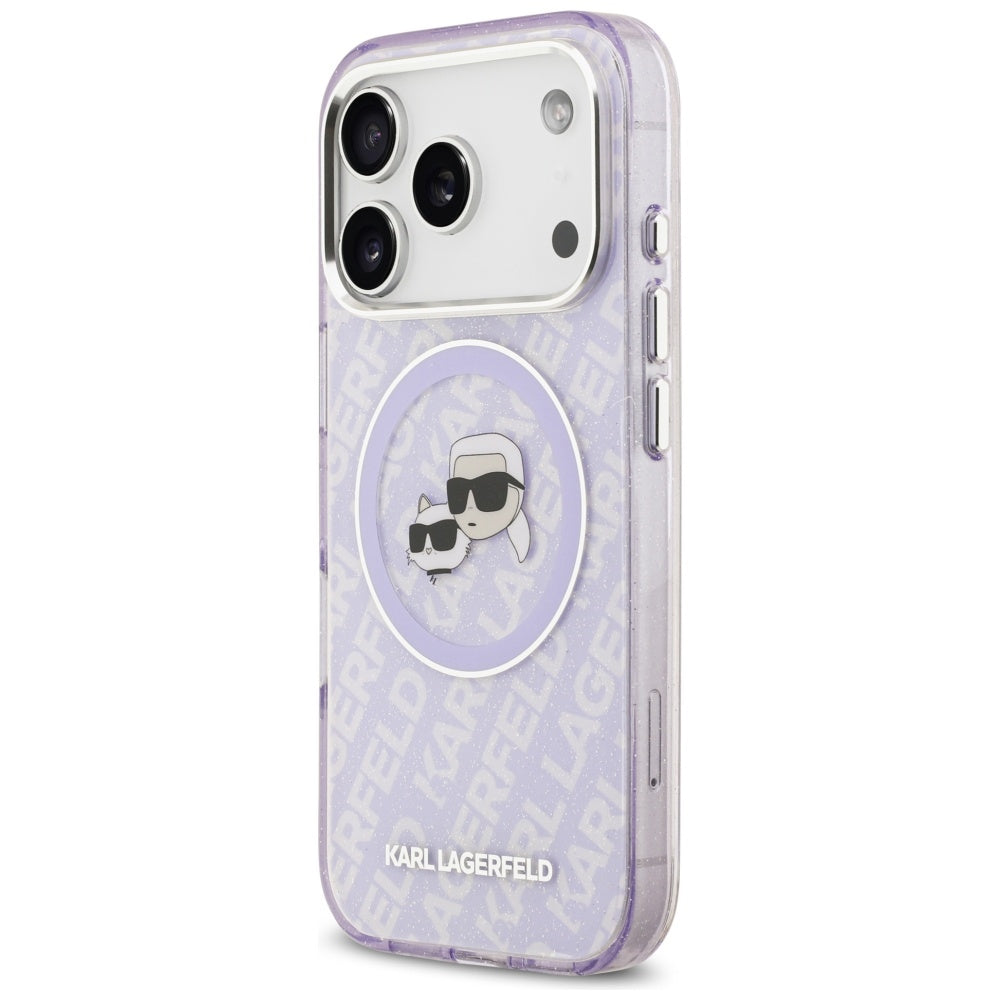 Étui MagSafe pour Apple iPhone 17 Pro Max, Karl Lagerfeld, IML Glitter Karl & Choupette's Heads, Violet