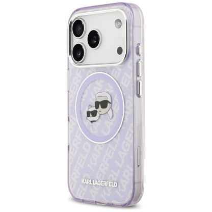 Étui MagSafe pour Apple iPhone 17 Pro Max, Karl Lagerfeld, IML Glitter Karl & Choupette's Heads, Violet