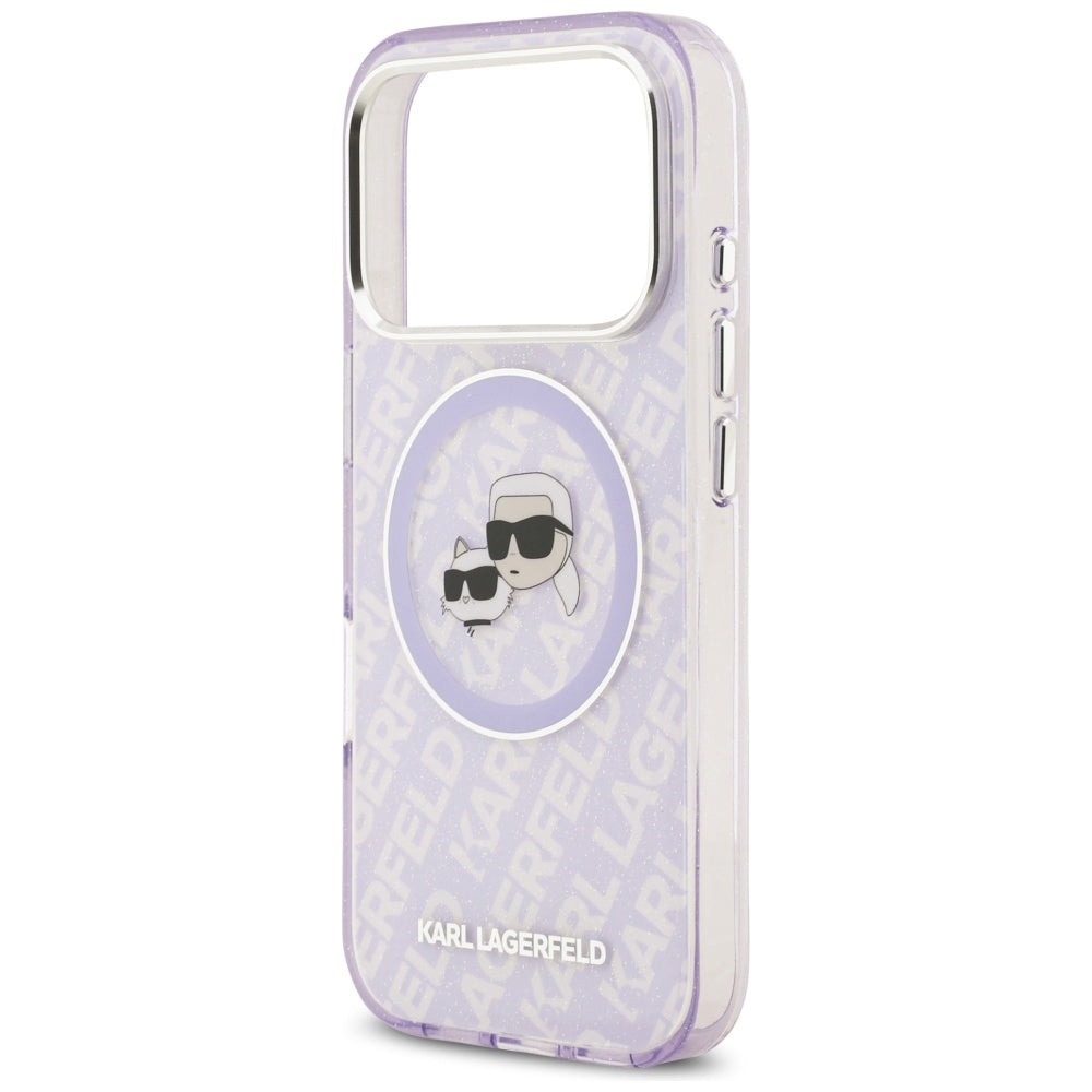 Étui MagSafe pour Apple iPhone 17 Pro Max, Karl Lagerfeld, IML Glitter Karl & Choupette's Heads, Violet