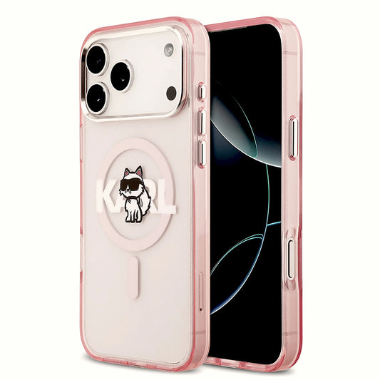 MagSafe hoesje voor Apple iPhone 17 Pro Max, Karl Lagerfeld, IML Sketch Logo Choupette, Roze