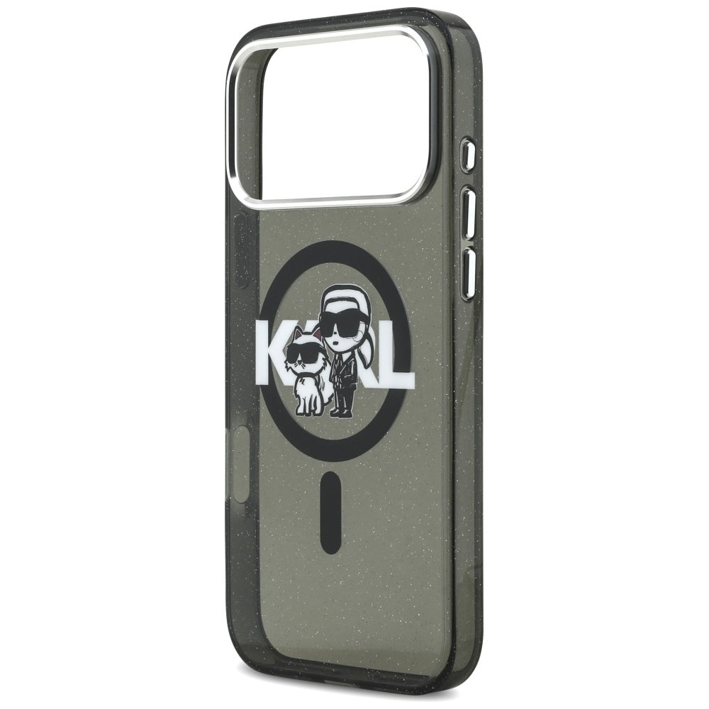 MagSafe Hülle für Apple iPhone 17 Pro Max, Karl Lagerfeld, IML Sketch Logo Glitter Karl & Choupette, Schwarz