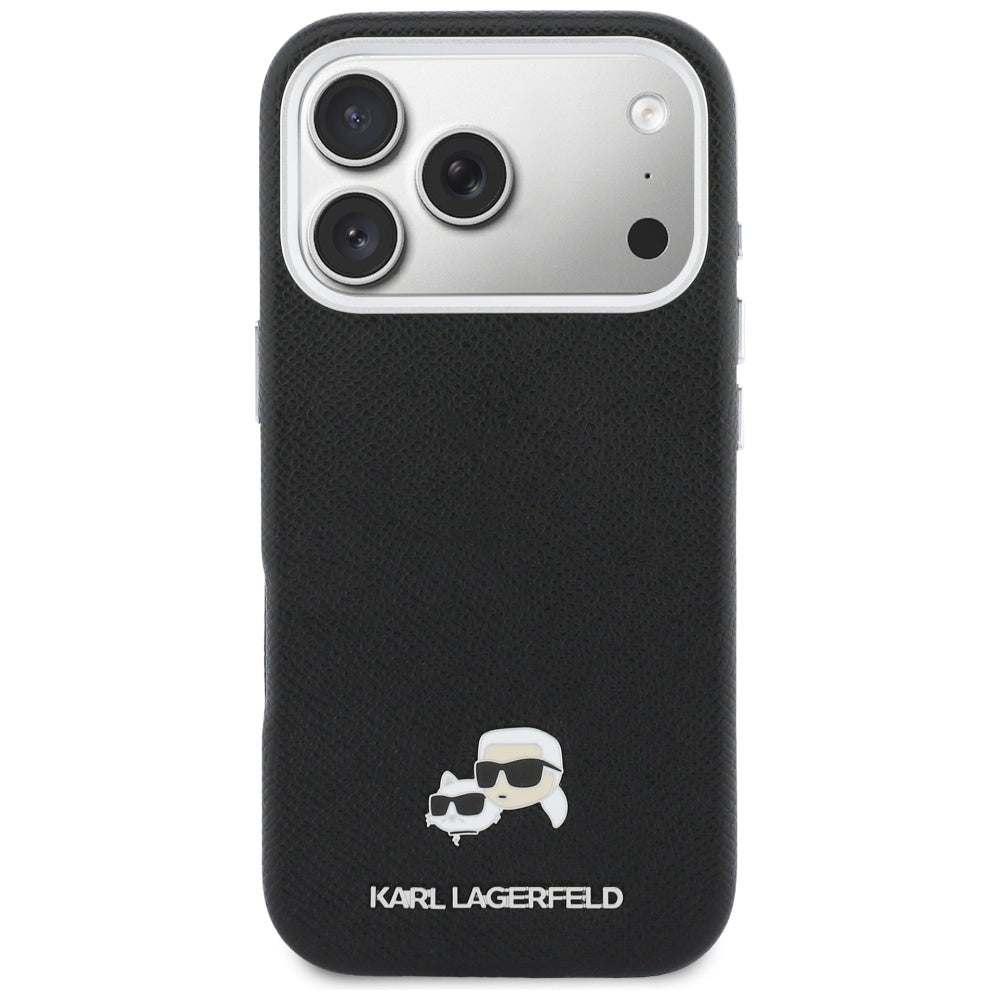 Coque MagSafe pour Apple iPhone 17 Pro Max, Karl Lagerfeld, Karl & Choupette Head's Pin, Noire