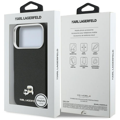Coque MagSafe pour Apple iPhone 17 Pro Max, Karl Lagerfeld, Karl & Choupette Head's Pin, Noire
