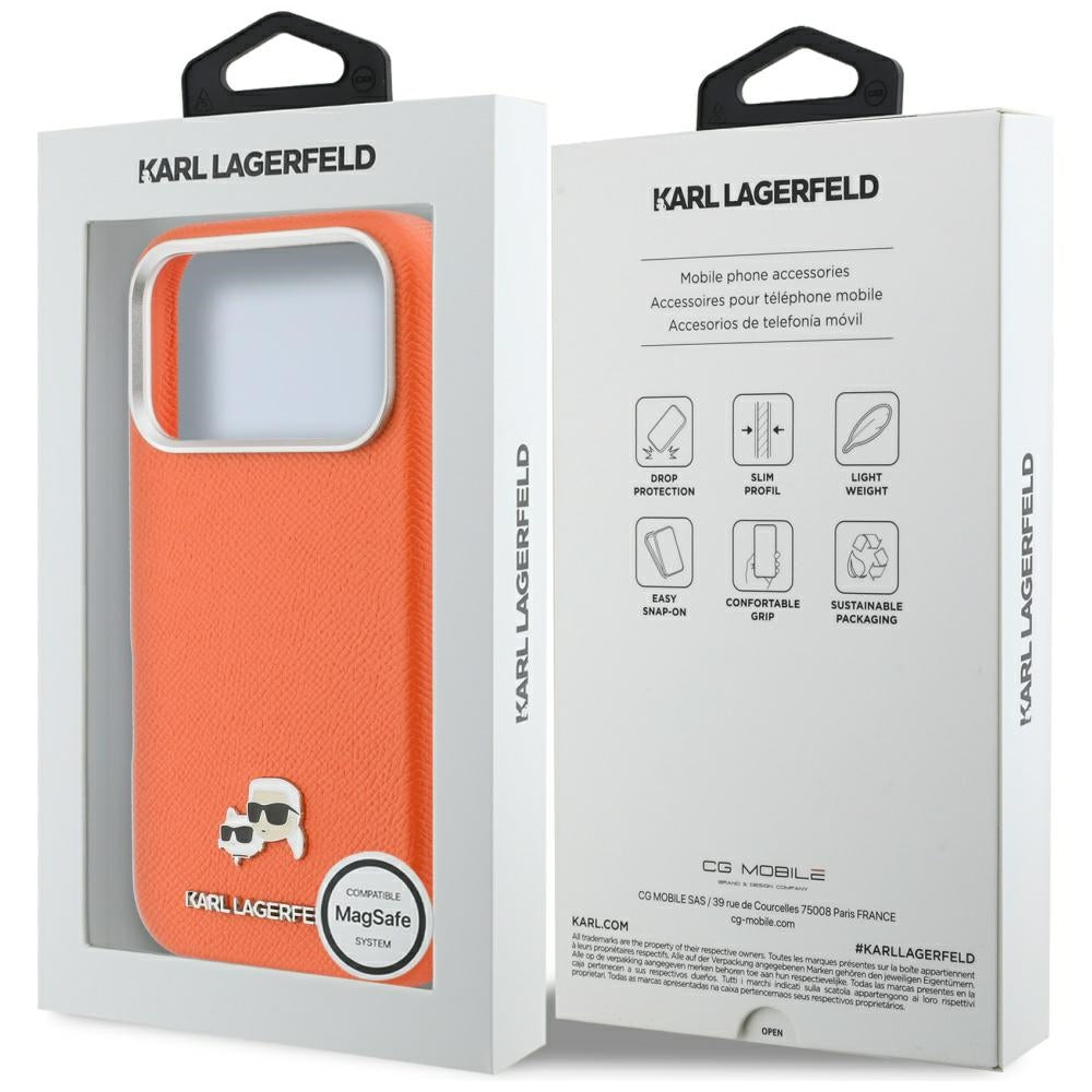 MagSafe Hülle für Apple iPhone 17 Pro Max, Karl Lagerfeld, Karl & Choupette Head's Pin, Orange