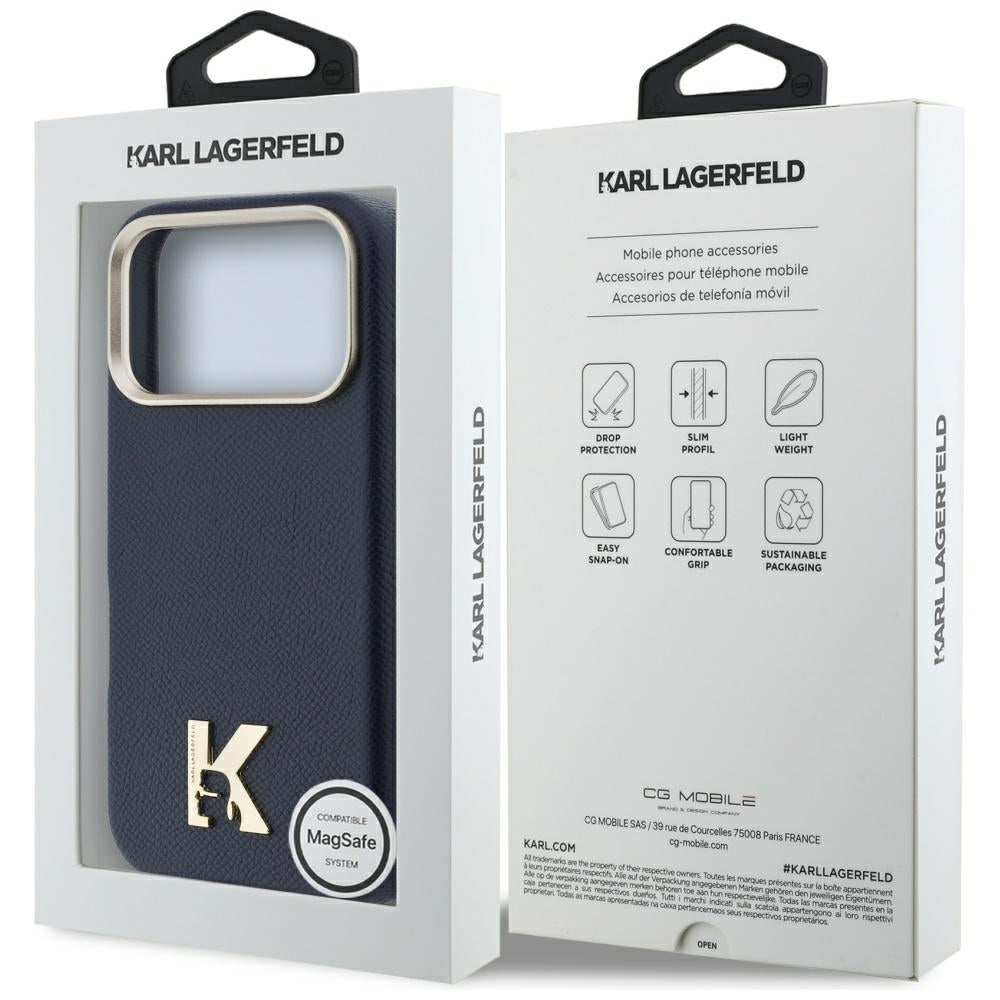 Coque MagSafe pour Apple iPhone 17 Pro Max, Karl Lagerfeld, Logo Karl Head, Bleue