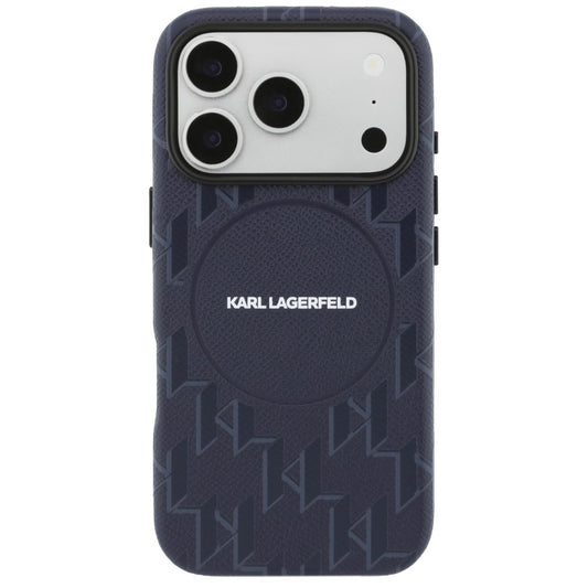 Étui MagSafe pour Apple iPhone 17 Pro Max, Karl Lagerfeld, Logo Monogramme KL, Bleu