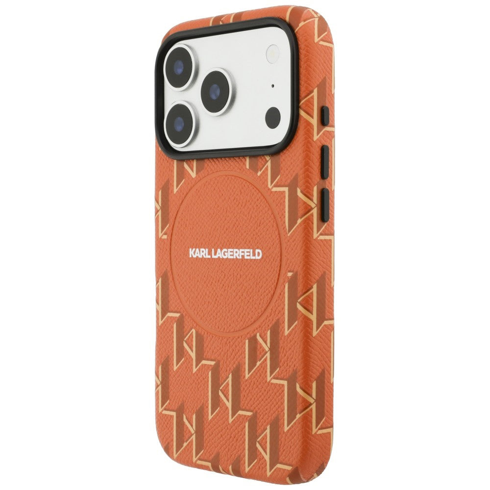 Coque MagSafe pour Apple iPhone 17 Pro Max, Karl Lagerfeld, Logo Monogramme KL, Orange