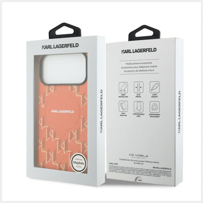 Coque MagSafe pour Apple iPhone 17 Pro Max, Karl Lagerfeld, Logo Monogramme KL, Orange