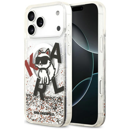 MagSafe Case for Apple iPhone 17 Pro Max, Karl Lagerfeld, Liquid Glitter Logo Choupette, Transparent