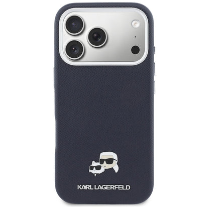 MagSafe Hülle für Apple iPhone 17 Pro Max, Karl Lagerfeld, Saffiano Karl & Choupette Pins, Blau