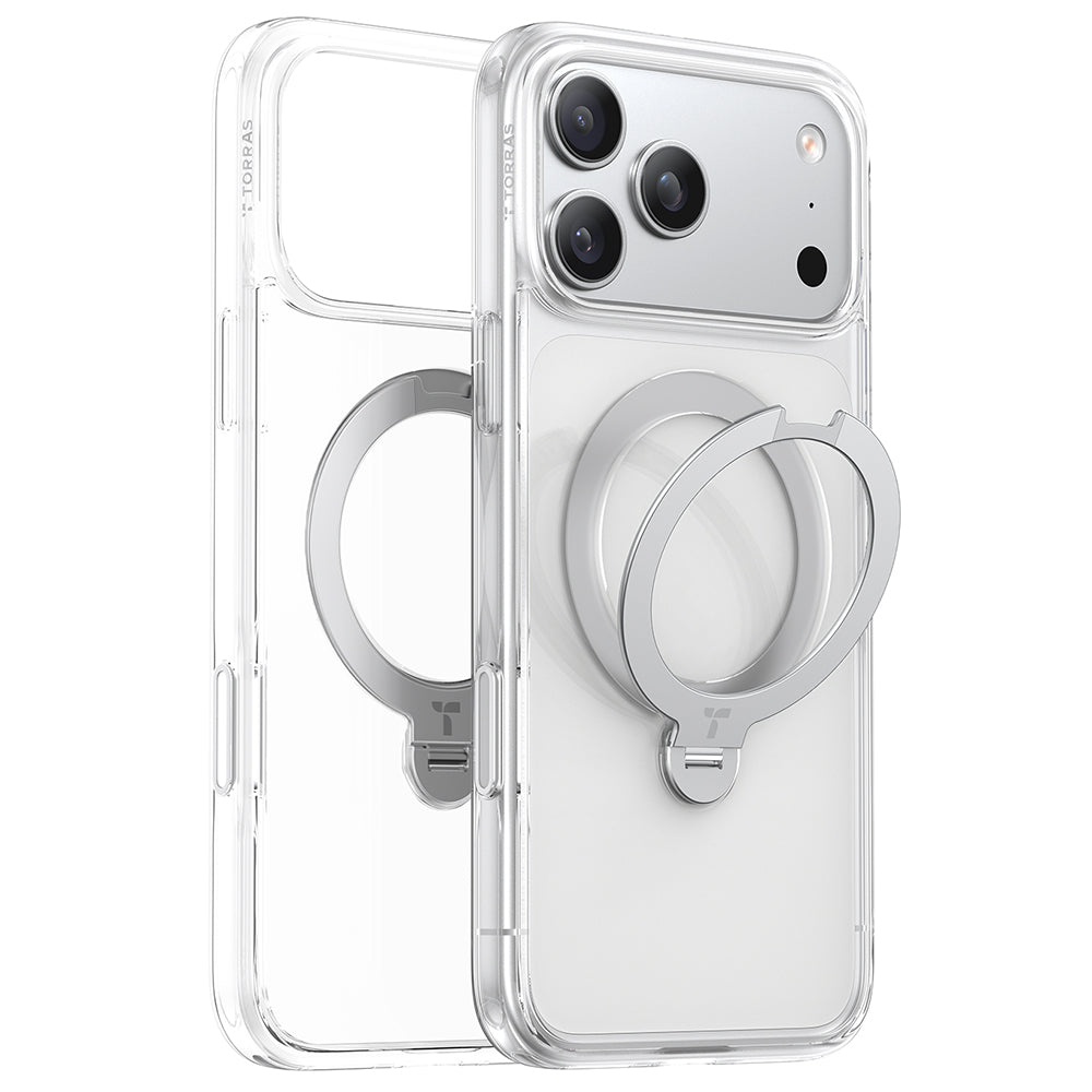 Coque MagSafe pour Apple iPhone 17 Pro Max, Torras, Ostand Spin, Transparente