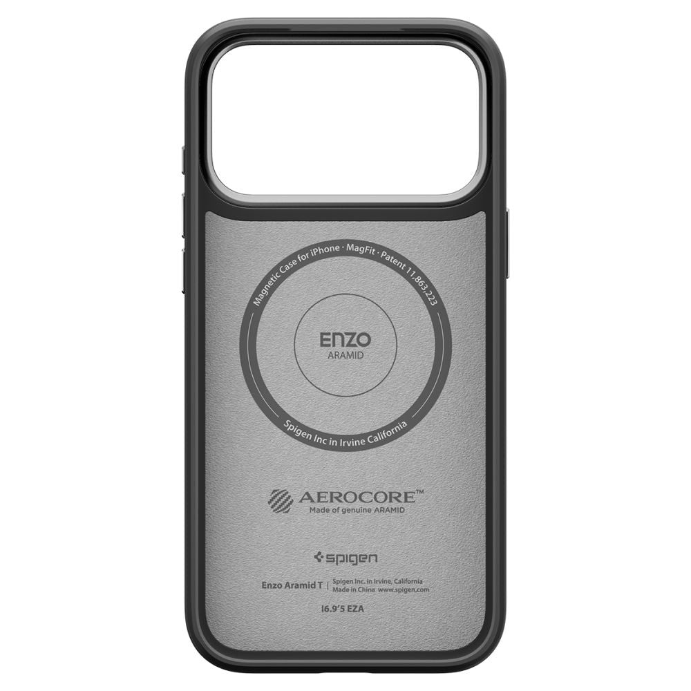 MagSafe hoesje voor Apple iPhone 17 Pro, Spigen, Enzo Aramid T, Zwart Zilver
