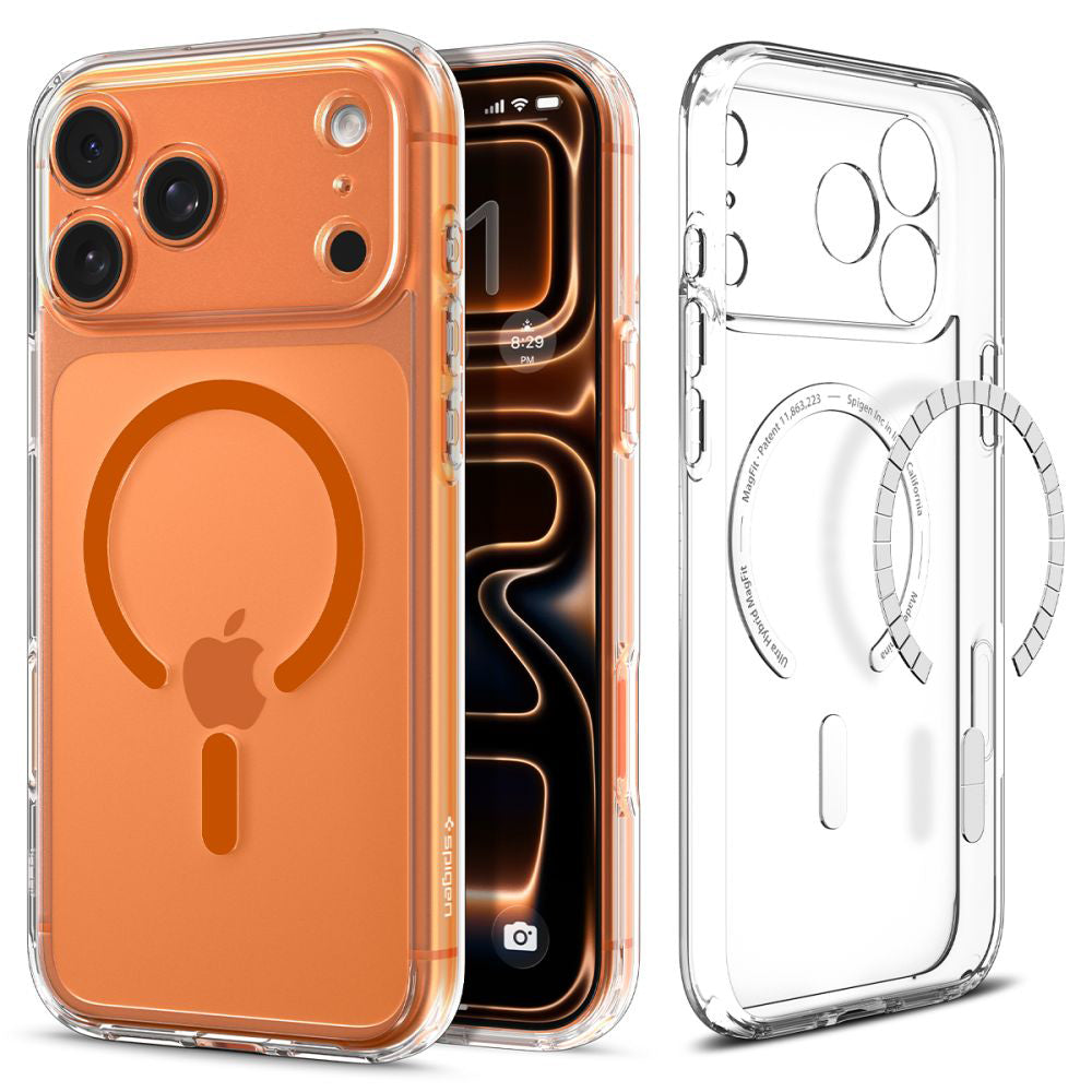MagSafe Hülle für Apple iPhone 17 Pro, Spigen, Ultra Hybrid, Transparent Orange ACS11112