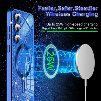 MagSafe hoesje voor Apple iPhone 17 Pro, Techsuit, Luxury Glitter, Blauw