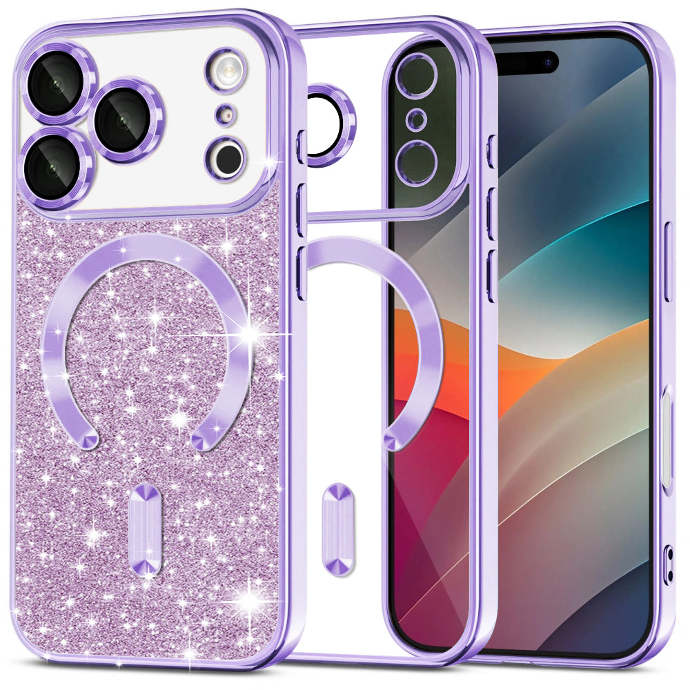 MagSafe hoesje voor Apple iPhone 17 Pro, Techsuit, Luxury Glitter, Lichtpaars