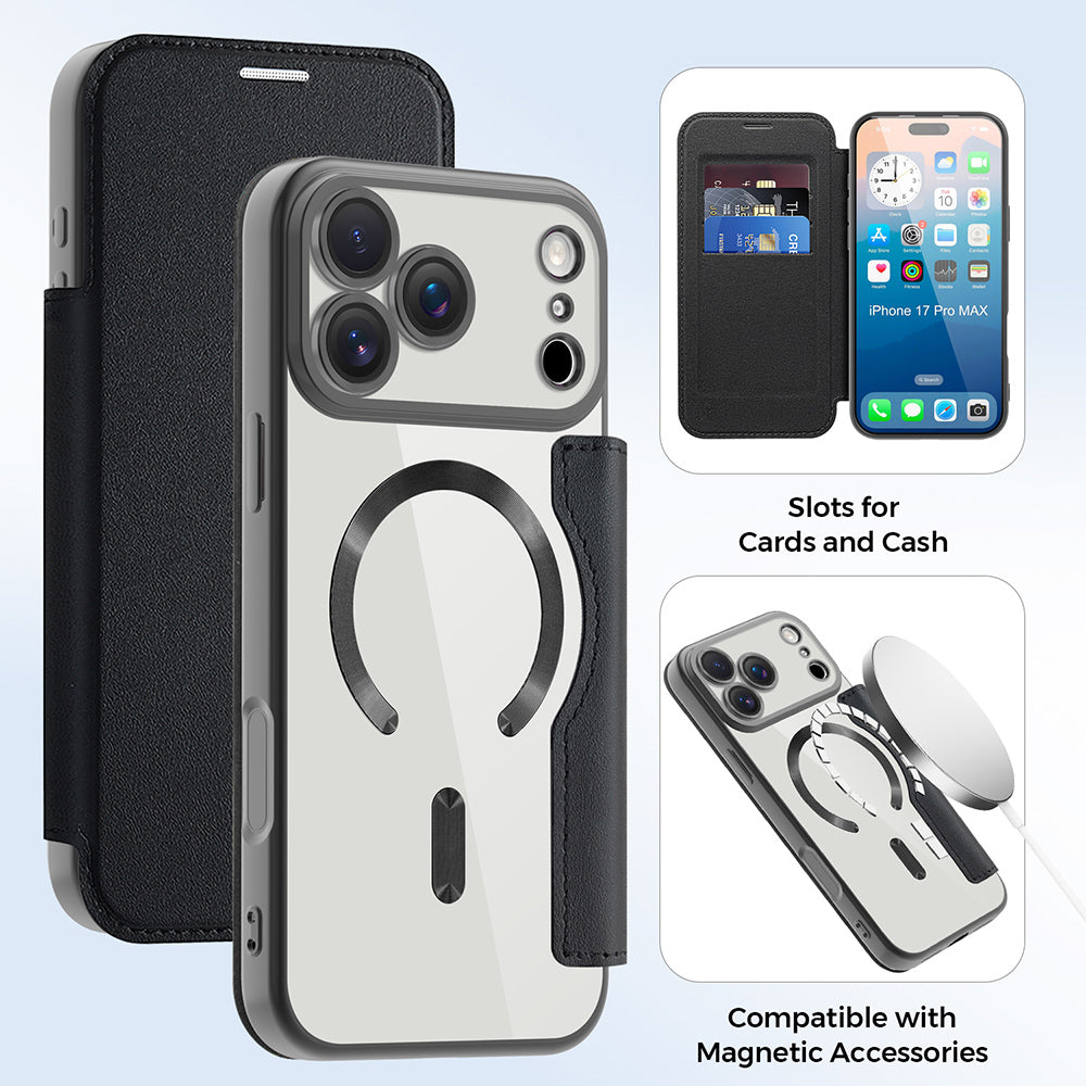 MagSafe hoes voor Apple iPhone 17 Pro, Techsuit, SmartMag Book, Zwart